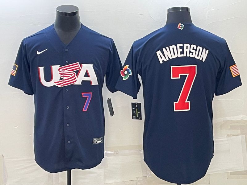 Men 2023 World Cub USA 7 Anderson Blue Nike MLB Jersey1